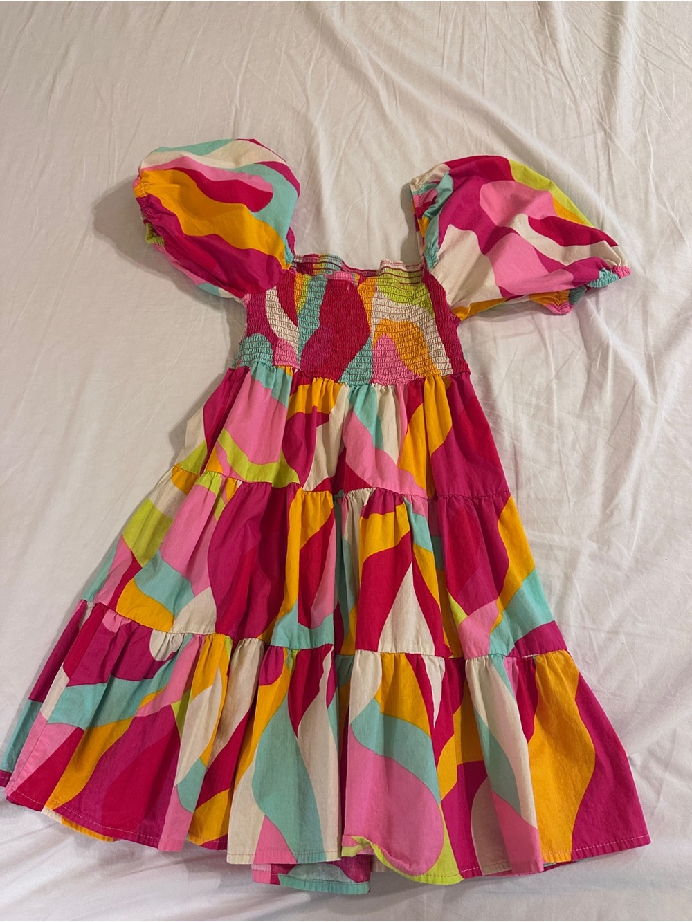 Bright Multicolor Puff-Sleeve Dress
